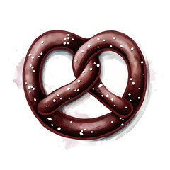 Watercolor chocolate-covered pretzel with sea salt