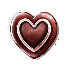 Watercolor melting chocolate heart in romantic style