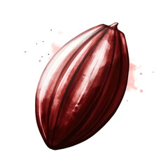 Watercolor realistic cocoa pod painted in rich brown tones