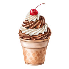Watercolor chocolate ice cream sundae cup