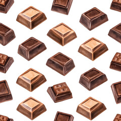 Watercolor seamless pattern of mini chocolate pieces