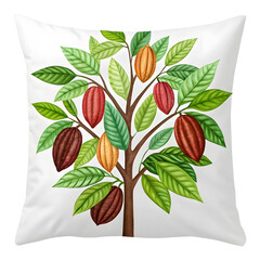 Watercolor cocoa tree with pods, stylized for chocolate theme