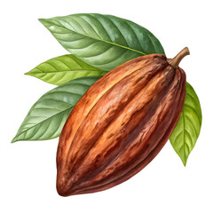 Watercolor realistic cocoa pod painted in rich brown tones