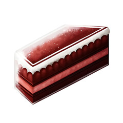 Watercolor layered chocolate cake slice with creamy texture
