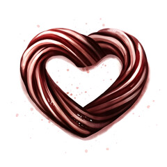 Watercolor swirl of chocolate sauce forming heart ring