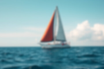 Fototapeta premium blurry photo of a small sailing ship sailing in the middle of the vast ocean, Wallpaper.