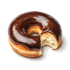Watercolor bitten chocolate donut with glossy glaze