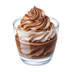 Watercolor fluffy chocolate mousse in glass cup