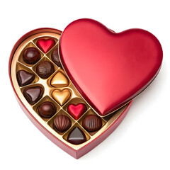 Watercolor heart-shaped chocolate box opened with shine
