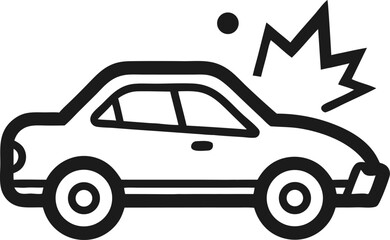 Fototapeta premium Car crashed into an obstacle icon in black flat design