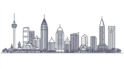 Obraz premium Line art of a city skyline with varying building heights and styles