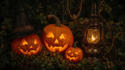 Celebrate Halloween: Smiling Pumpkins and Warm Lights of Joy
