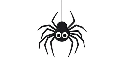 Obraz premium Cartoon spider illustration hanging from a thread against a plain white background.