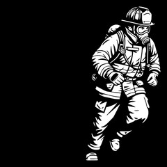 Brave Firefighter Running Towards Danger A Bold Black and White Illustration Blank Left