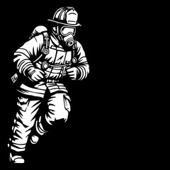Courageous Firefighter in Action  High-Resolution Black and White Illustration Blank Right