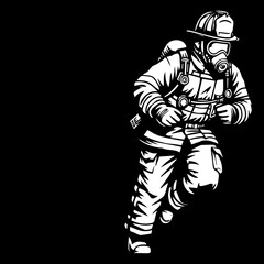 Courageous Firefighter in Action  High-Resolution Black and White Illustration Blank Left
