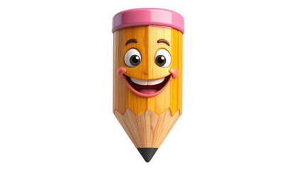 A cheerful, cartoon pencil with a wide smile and pink eraser.