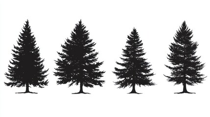Fototapeta premium Four silhouette trees against white background