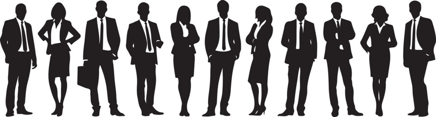 Silhouette Business Professionals Standing in Formal Attire Representing Teamwork, Unity, Leadership and Corporate Culture.