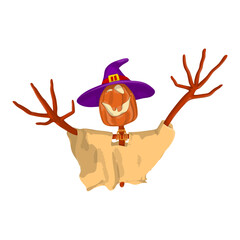 Halloween Scarecrow Lantern Jack pumpkin funny and cute. One of the symbols of the autumn holiday. Vector illustration.