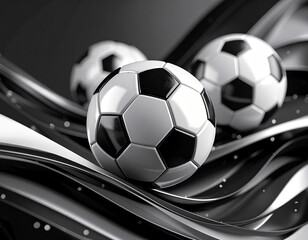 Soccer Ball on Black Wave – Monochrome Geometric Background