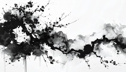 Obraz premium 墨絵抽象構成インク飛沫アート