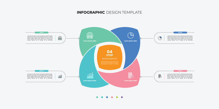 Modern Circle chart infographic template with 4 options for presentations. Infographic 4 diagram chart template for business 4, options, presentation with diagram elements, infographics 