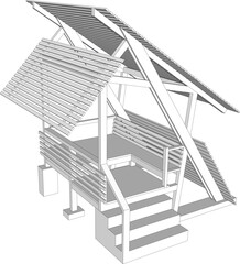 Fototapeta premium Vector illustration of a gazebo isolated on a white background. Gazebo sketch with lines.