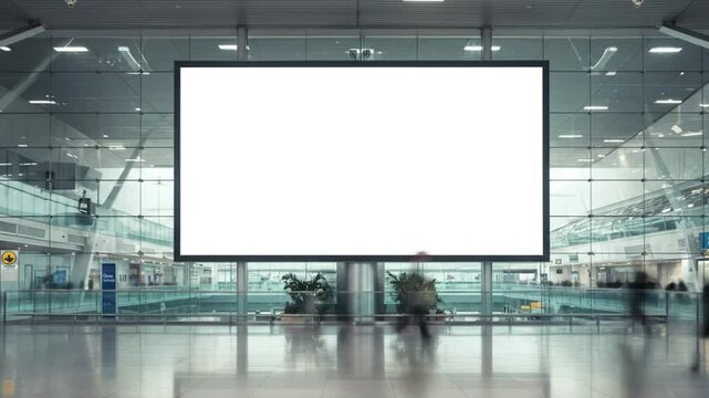 Blank billboard in modern airport terminal