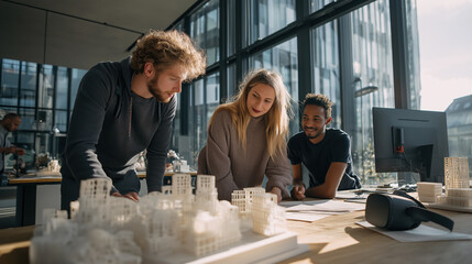 Diverse Architects Reviewing 3D Printed Models