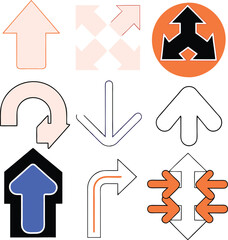 Collection of diverse arrow shapes and directions silhouette