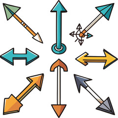 Collection of colorful directional arrows silhouette