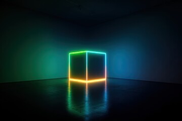 Neon cube in dark room
