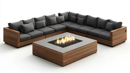 Contemporary outdoor living space: A modern, stylish outdoor living space with a cozy sectional sofa and a centerpiece fire pit, perfect for relaxation and entertaining.