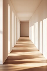Hallway illuminated by natural light, creating a serene and spacious environment that highlights the minimalist design.