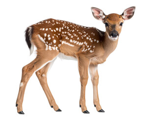 Firefly_High-resolution photo of a baby deer with white spots on its back, isolated on transp 