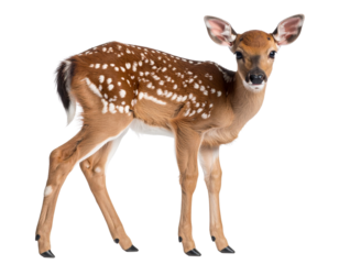 Firefly_High-resolution photo of a baby deer with white spots on its back, isolated on transp 