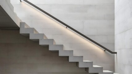 Fototapeta premium Minimalist Architecture Concrete Staircase with Integrated Lighting and Handrail Design