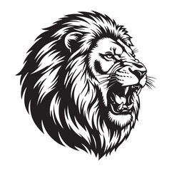Fototapeta premium Roaring Lion Head Silhouette | Black Vector Animal King Art. AI generator