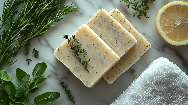 Herbal soap bars lemon seeds rustic stone HD images
