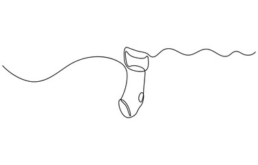 Christmas stocking in one continuous line on a white background. Christmas and New Year vector illustration. Christmas concept. Minimalistic style.