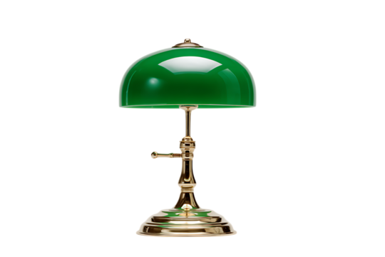 Vintage green glass banker's lamp on brass base.  Elegant, retro desk light.