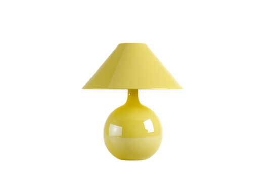 Yellow glass table lamp with a conical shade.