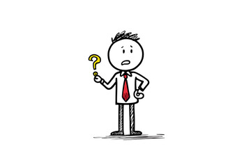 Confused businessman holding a question mark.