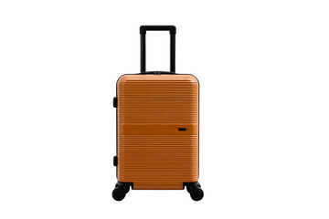 A stylish orange carry on suitcase for travel.