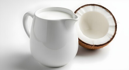 Fresh Coconut Milk in a Pitcher with a Halved Coconut
Creamy Coconut Milk: A Healthy Plant-Based Beverage
Pure Coconut Milk and Coconut on a Clean White Background