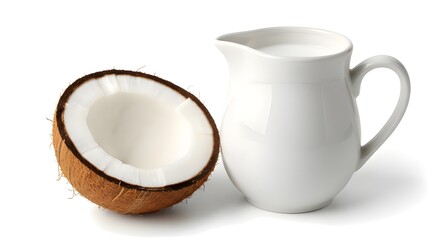 Fresh Coconut Milk in a Pitcher with a Halved Coconut
Creamy Coconut Milk: A Healthy Plant-Based Beverage
Pure Coconut Milk and Coconut on a Clean White Background