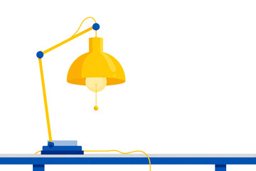 Modern yellow desk lamp on blue table, vector illustration.