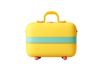 Small yellow suitcase with teal stripe, perfect for travel.