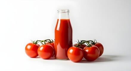 Fresh Tomatoes and a Bottle of Rich Tomato Juice
Vibrant Red Tomatoes and Pure Tomato Juice in a Glass Bottle
Healthy and Natural: Fresh Tomatoes with Bottled Tomato Juice